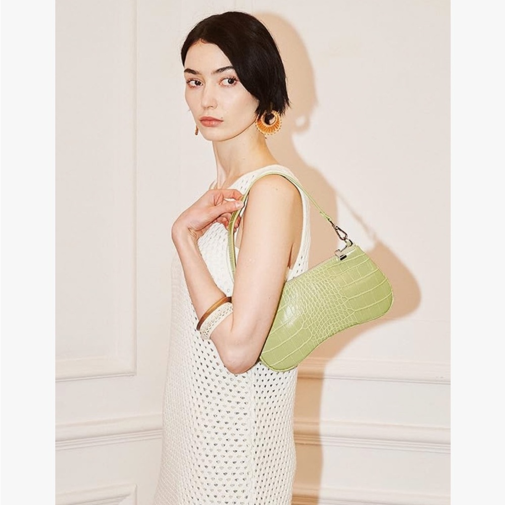 JW PEI Green Crocodile-Embossed Women's Shoulder Bag